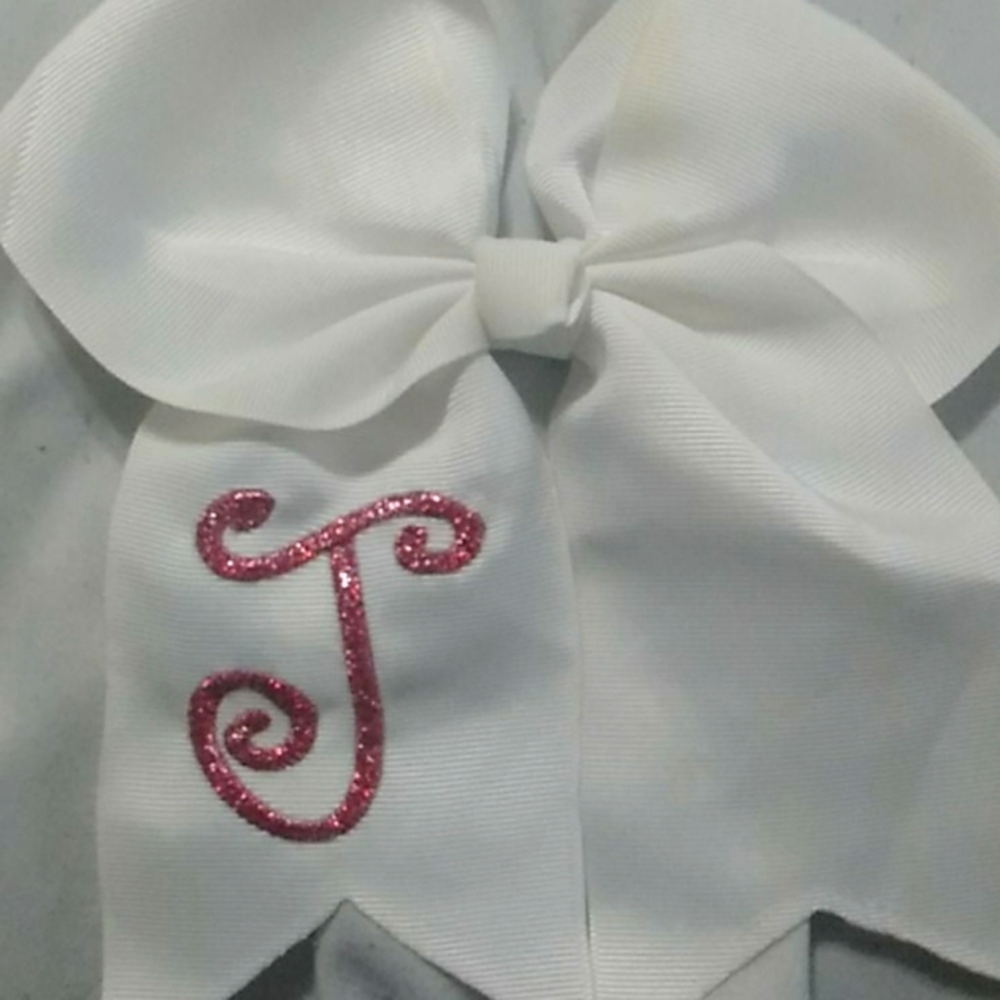 White Clip-In "J" Initial Cheer Bow